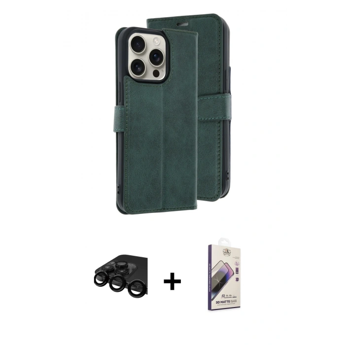 MARSİLYAN™- iPhone 15 Pro Max Kılıf Siluet Işık Serisi - Siyah Bilvis 3D Mat Cam Ekran Koruyucu + Raze Metal Kamera Lens - SH