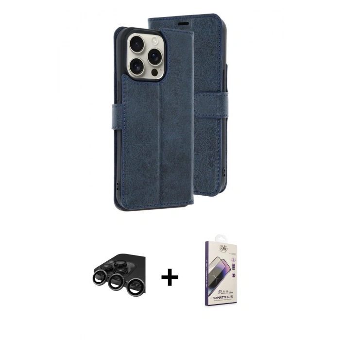 MARSİLYAN™- iPhone 15 Pro Max Kılıf Siluet Işık Serisi - Siyah Bilvis 3D Mat Cam Ekran Koruyucu + Raze Metal Kamera Lens - TMGI