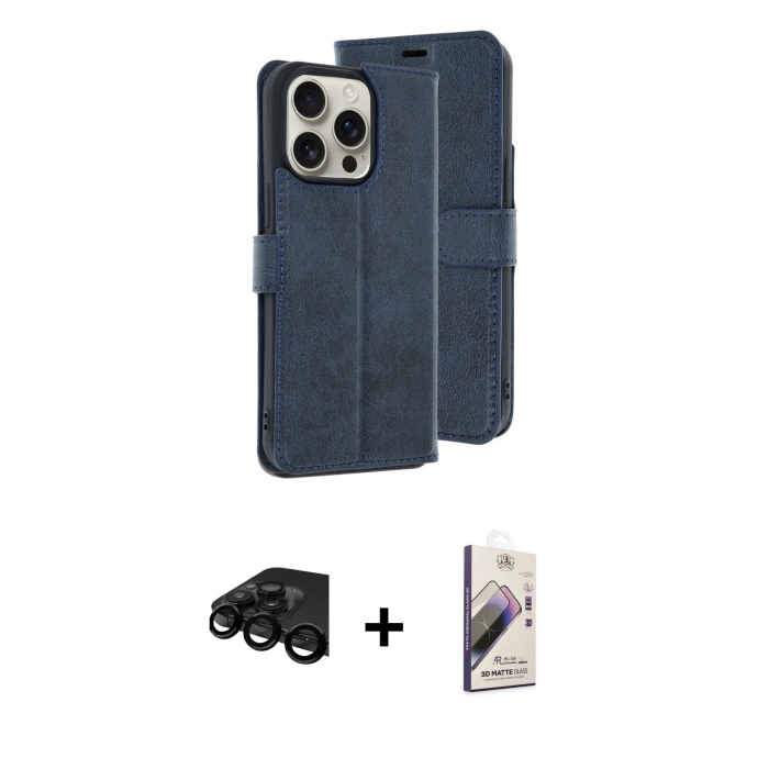 MARSİLYAN™- iPhone 15 Pro Max Kılıf Siluet Işık Serisi - Siyah Bilvis 3D Mat Cam Ekran Koruyucu + Raze Metal Kamera Lens - SH