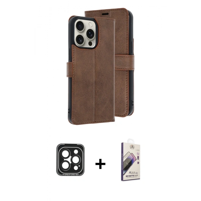 MARSİLYAN™- iPhone 15 Pro Max Kılıf Siluet Işık Serisi - Siyah Bilvis 3D Mat Cam Ekran Koruyucu + PVD Metal Kamera Lens - SH