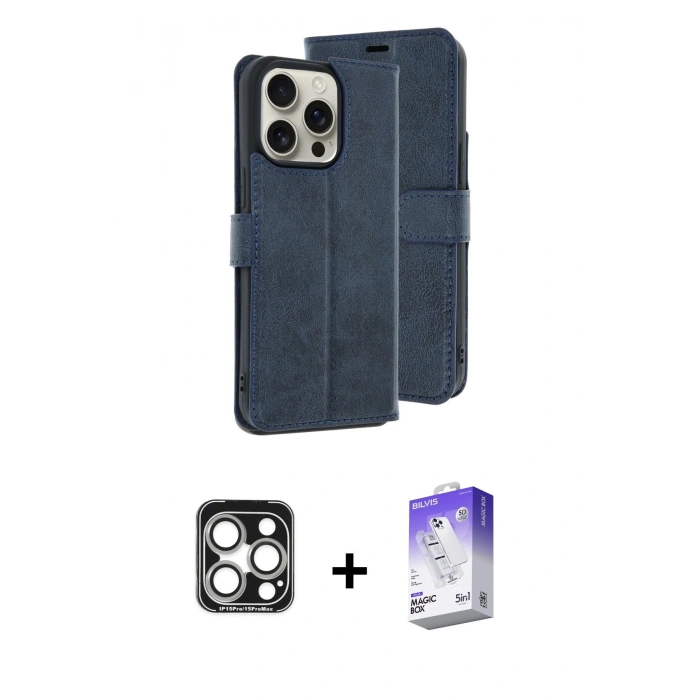 MARSİLYAN™- iPhone 15 Pro Max Kılıf Siluet Işık Serisi - Siyah Bilvis 5in1 3D Magic Cam Ekran Koruyucu + PVD Metal Kamera Lens - GS