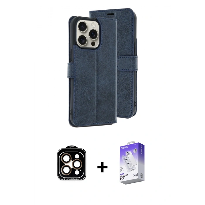 MARSİLYAN™- iPhone 15 Pro Max Kılıf Siluet Işık Serisi - Siyah Bilvis 5in1 3D Magic Cam Ekran Koruyucu + PVD Metal Kamera Lens - TU