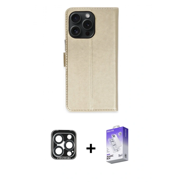 MARSİLYAN™- iPhone 15 Pro Max Kılıf Siluet Işık Serisi - Siyah Bilvis 5in1 3D Magic Cam Ekran Koruyucu + PVD Metal Kamera Lens - LT