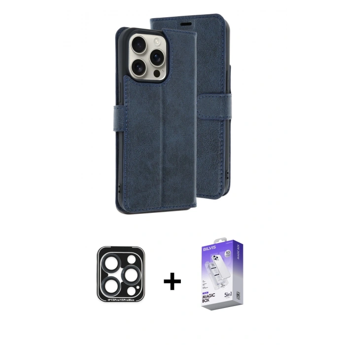 MARSİLYAN™- iPhone 15 Pro Max Kılıf Siluet Işık Serisi - Siyah Bilvis 5in1 3D Magic Cam Ekran Koruyucu + PVD Metal Kamera Lens - LT