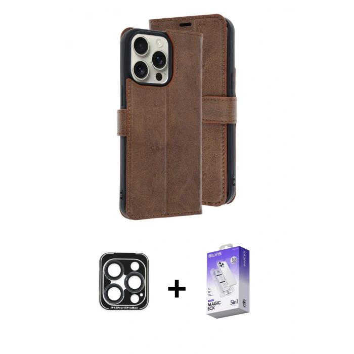 MARSİLYAN™- iPhone 15 Pro Max Kılıf Siluet Işık Serisi - Siyah Bilvis 5in1 3D Magic Cam Ekran Koruyucu + PVD Metal Kamera Lens - LT