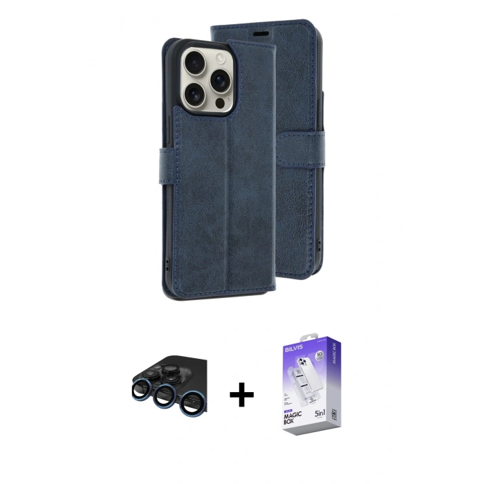MARSİLYAN™- iPhone 15 Pro Max Kılıf Siluet Işık Serisi - Siyah Bilvis 5in1 3D Magic Cam Ekran Koruyucu + Raze Metal Kamera Lens - LT