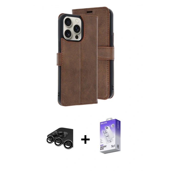 MARSİLYAN™- iPhone 15 Pro Max Kılıf Siluet Işık Serisi - Siyah Bilvis 5in1 3D Magic Cam Ekran Koruyucu + Raze Metal Kamera Lens - TMGI