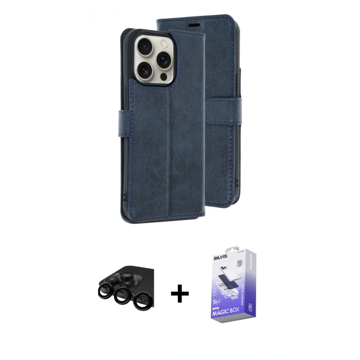 MARSİLYAN™- iPhone 15 Pro Max Kılıf Siluet Işık Serisi - Siyah Bilvis 5in1 5D Magic Hayalet Cam Ekran Koruyucu + Raze Metal Kamera Lens - SH