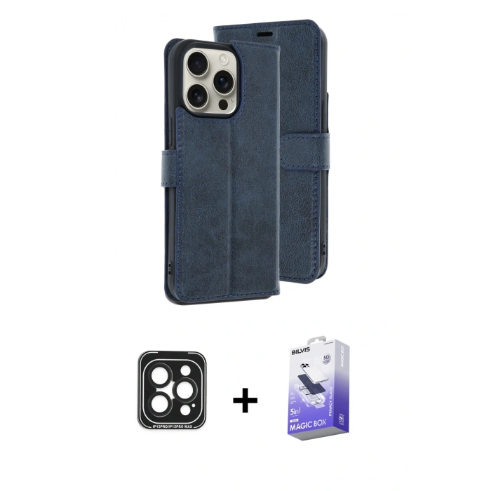 MARSİLYAN™- iPhone 15 Pro Max Kılıf Siluet Işık Serisi - Siyah Bilvis 5in1 5D Magic Hayalet Cam Ekran Koruyucu + PVD Metal Kamera Lens - SH