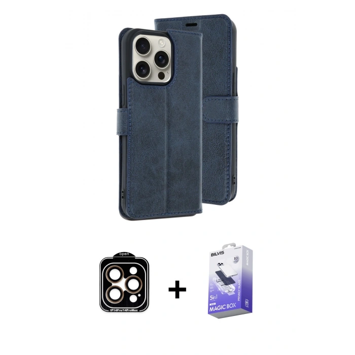 MARSİLYAN™- iPhone 15 Pro Max Kılıf Siluet Işık Serisi - Siyah Bilvis 5in1 5D Magic Hayalet Cam Ekran Koruyucu + PVD Metal Kamera Lens - TU
