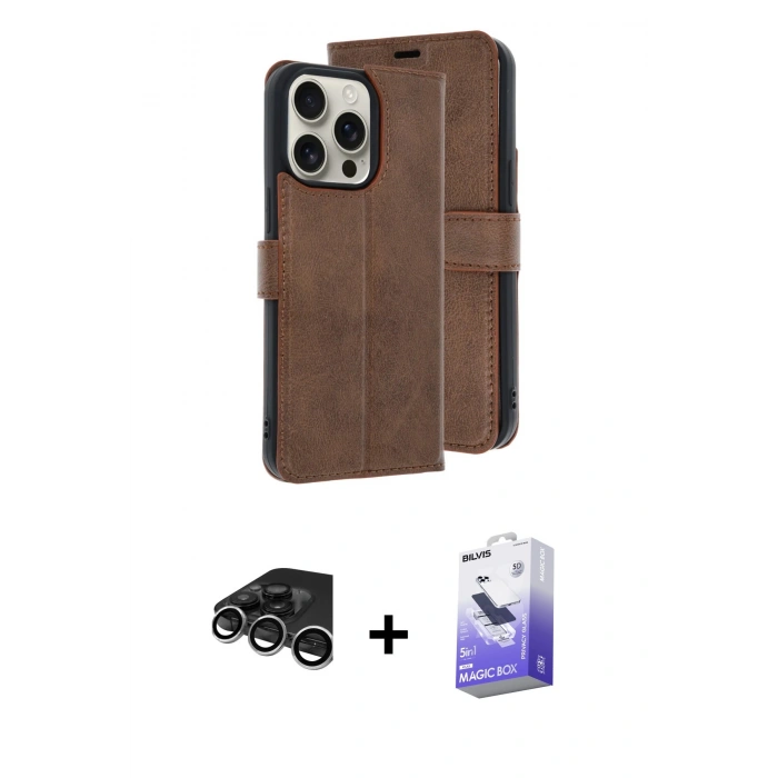 MARSİLYAN™- iPhone 15 Pro Max Kılıf Siluet Işık Serisi - Siyah Bilvis 5in1 5D Magic Hayalet Cam Ekran Koruyucu + Raze Metal Kamera Lens - GS