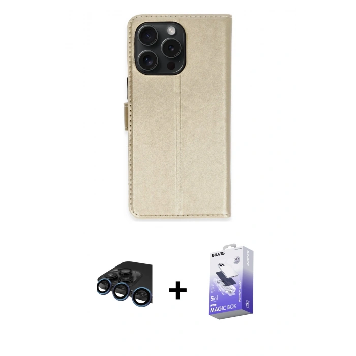 MARSİLYAN™- iPhone 15 Pro Max Kılıf Siluet Işık Serisi - Siyah Bilvis 5in1 5D Magic Hayalet Cam Ekran Koruyucu + Raze Metal Kamera Lens - LT