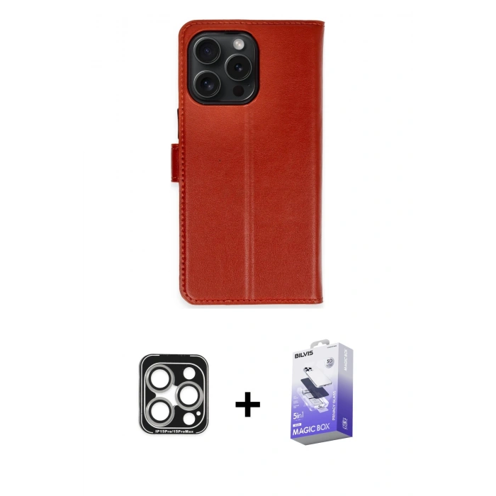 MARSİLYAN™- iPhone 15 Pro Max Kılıf Siluet Işık Serisi - Siyah Bilvis 5in1 5D Magic Hayalet Cam Ekran Koruyucu + PVD Metal Kamera Lens - GS