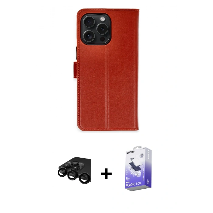 MARSİLYAN™- iPhone 15 Pro Max Kılıf Siluet Işık Serisi - Siyah Bilvis 5in1 5D Magic Hayalet Cam Ekran Koruyucu + Raze Metal Kamera Lens - SH