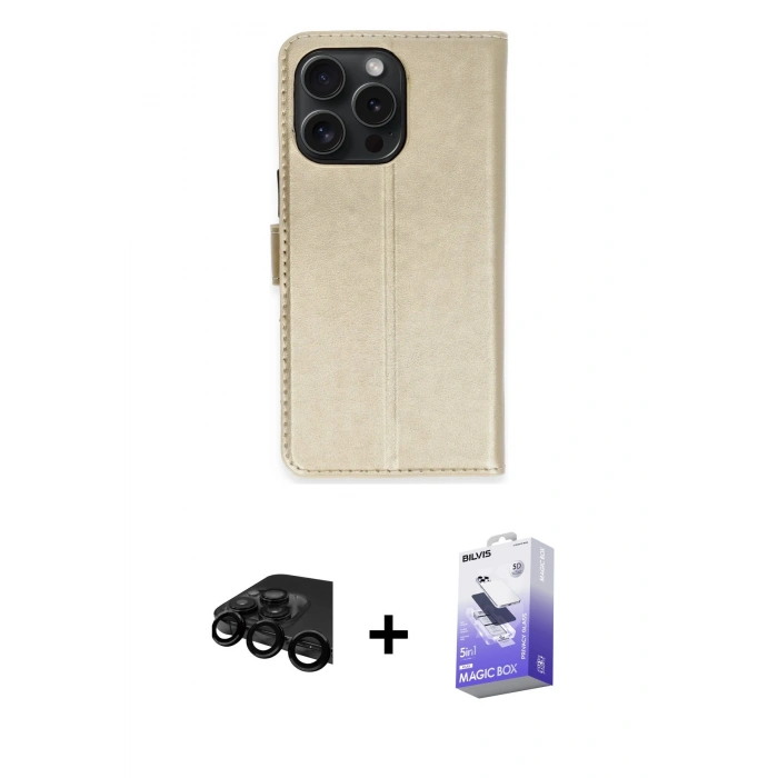 MARSİLYAN™- iPhone 15 Pro Max Kılıf Siluet Işık Serisi - Siyah Bilvis 5in1 5D Magic Hayalet Cam Ekran Koruyucu + Raze Metal Kamera Lens - SH