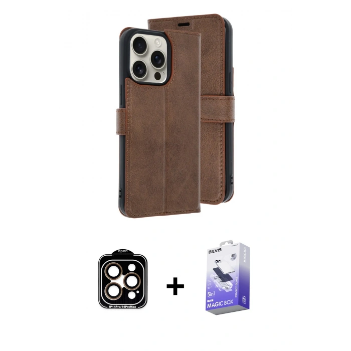 MARSİLYAN™- iPhone 15 Pro Max Kılıf Siluet Işık Serisi - Siyah Bilvis 5in1 5D Magic Hayalet Cam Ekran Koruyucu + PVD Metal Kamera Lens - TU