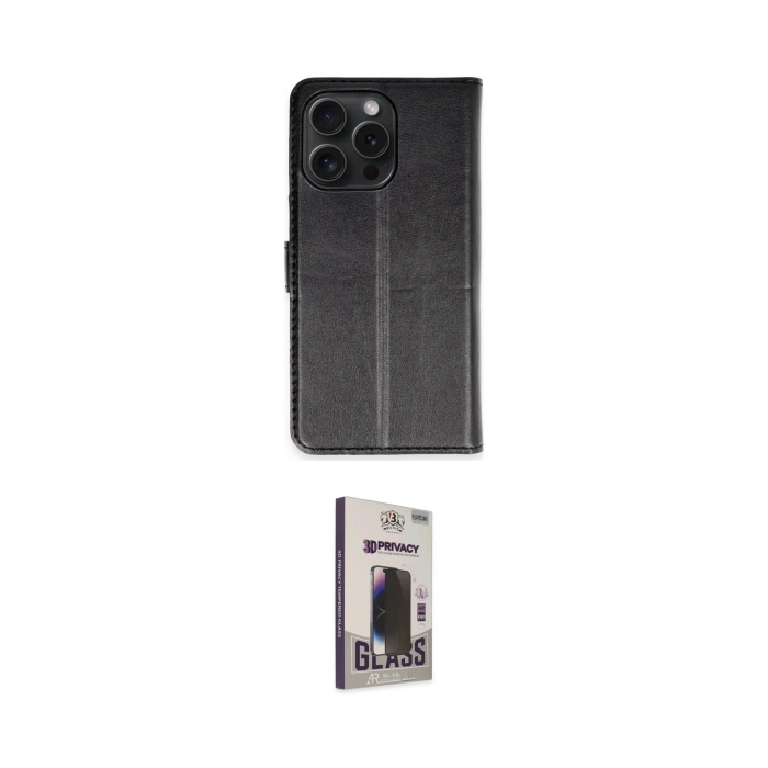 MARSİLYAN™- iPhone 15 Pro Max Kılıf Siluet Işık Serisi - Siyah Bilvis Hayalet Cam Ekran Koruyucu