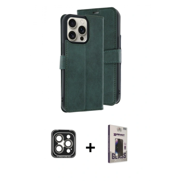 MARSİLYAN™- iPhone 15 Pro Max Kılıf Siluet Işık Serisi - Siyah Bilvis Hayalet Cam Ekran Koruyucu + PVD Metal Kamera Lens - GI