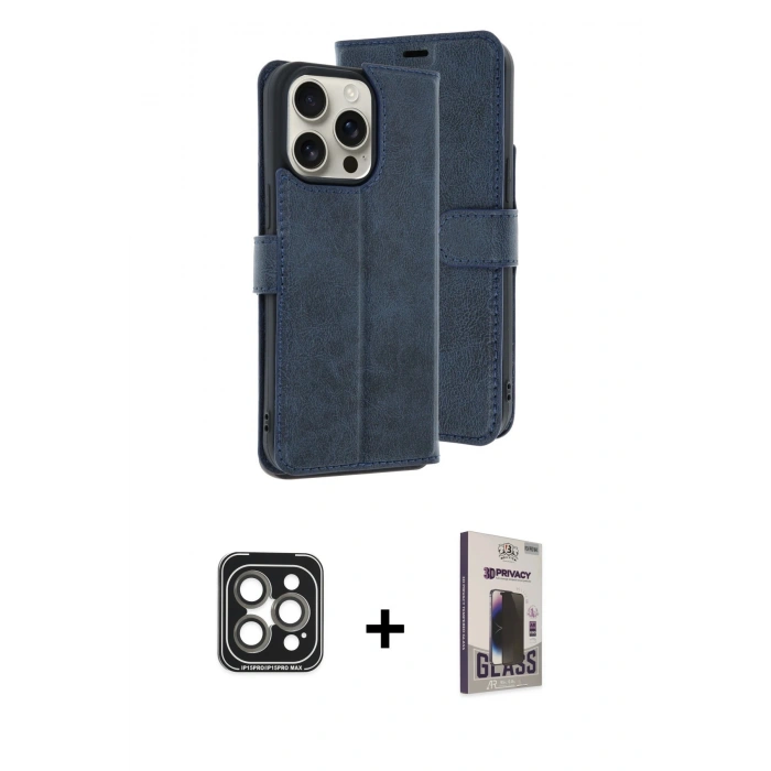 MARSİLYAN™- iPhone 15 Pro Max Kılıf Siluet Işık Serisi - Siyah Bilvis Hayalet Cam Ekran Koruyucu + PVD Metal Kamera Lens - GI