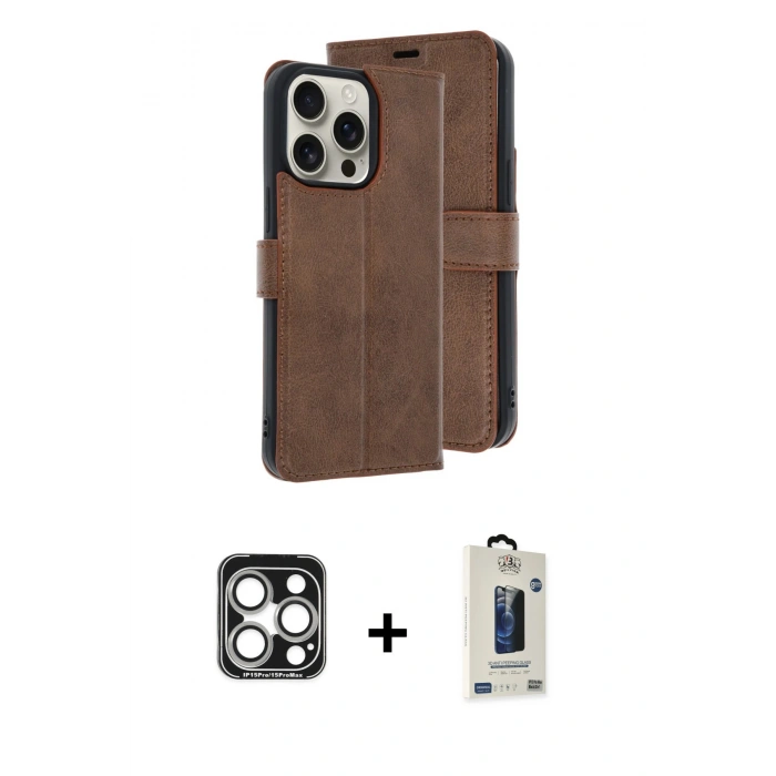 MARSİLYAN™- iPhone 15 Pro Max Kılıf Siluet Işık Serisi - Siyah Bilvis Hayalet Cam Ekran Koruyucu + PVD Metal Kamera Lens - GS