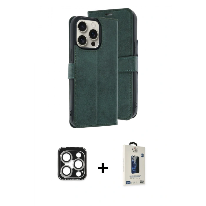 MARSİLYAN™- iPhone 15 Pro Max Kılıf Siluet Işık Serisi - Siyah Bilvis Hayalet Cam Ekran Koruyucu + PVD Metal Kamera Lens - GS