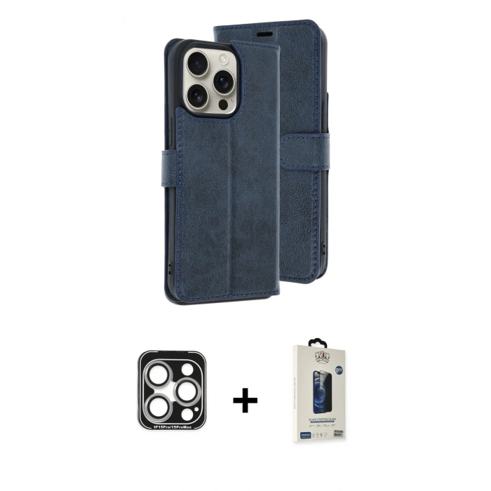 MARSİLYAN™- iPhone 15 Pro Max Kılıf Siluet Işık Serisi - Siyah Bilvis Hayalet Cam Ekran Koruyucu + PVD Metal Kamera Lens - GS