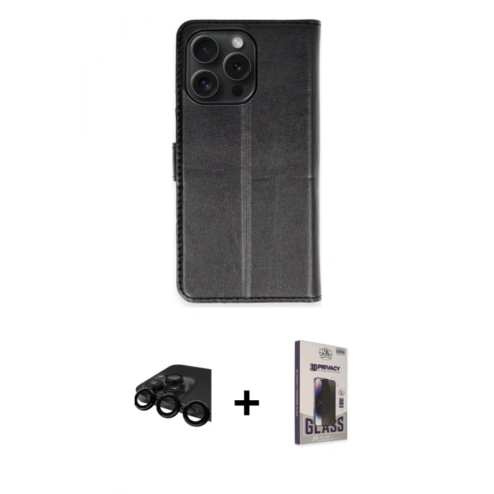 MARSİLYAN™- iPhone 15 Pro Max Kılıf Siluet Işık Serisi - Siyah Bilvis Hayalet Cam Ekran Koruyucu + Raze Metal Kamera Lens - SH