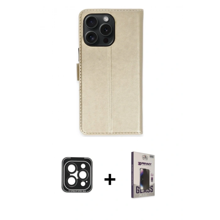 MARSİLYAN™- iPhone 15 Pro Max Kılıf Siluet Işık Serisi - Siyah Bilvis Hayalet Cam Ekran Koruyucu + PVD Metal Kamera Lens - SH