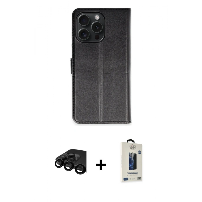 MARSİLYAN™- iPhone 15 Pro Max Kılıf Siluet Işık Serisi - Siyah Bilvis Hayalet Cam Ekran Koruyucu + Raze Metal Kamera Lens - SH