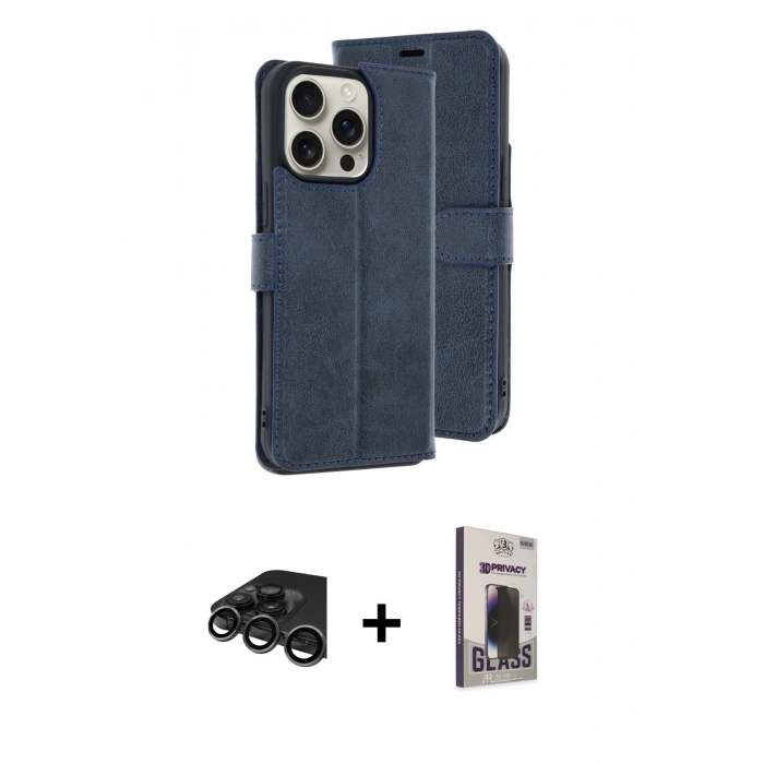 MARSİLYAN™- iPhone 15 Pro Max Kılıf Siluet Işık Serisi - Siyah Bilvis Hayalet Cam Ekran Koruyucu + Raze Metal Kamera Lens - TMGI