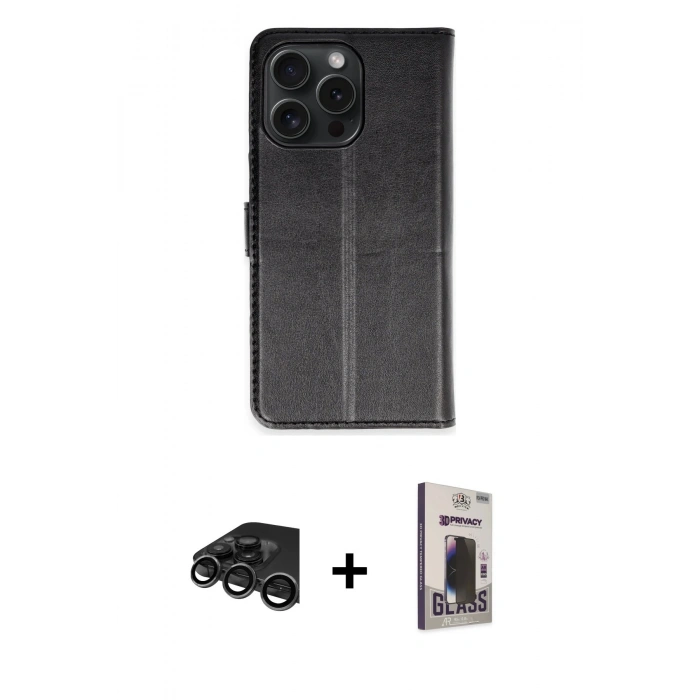 MARSİLYAN™- iPhone 15 Pro Max Kılıf Siluet Işık Serisi - Siyah Bilvis Hayalet Cam Ekran Koruyucu + Raze Metal Kamera Lens - TMGI