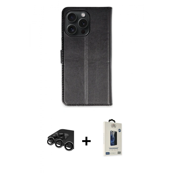 MARSİLYAN™- iPhone 15 Pro Max Kılıf Siluet Işık Serisi - Siyah Bilvis Hayalet Cam Ekran Koruyucu + Raze Metal Kamera Lens - TMGI