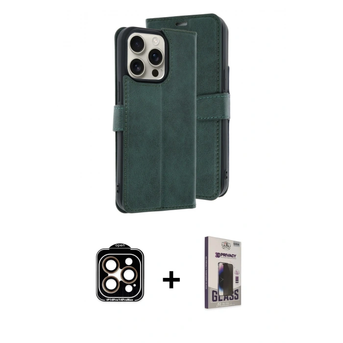 MARSİLYAN™- iPhone 15 Pro Max Kılıf Siluet Işık Serisi - Siyah Bilvis Hayalet Cam Ekran Koruyucu + PVD Metal Kamera Lens - TU