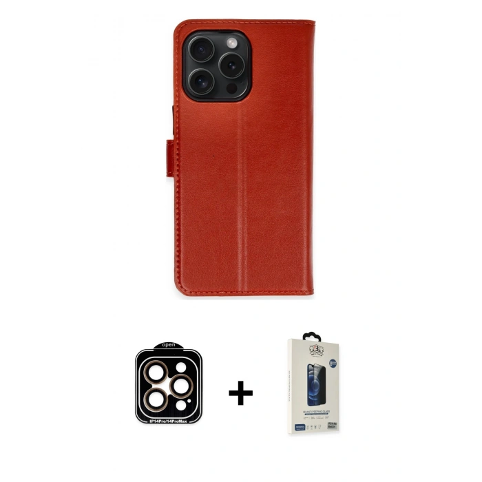 MARSİLYAN™- iPhone 15 Pro Max Kılıf Siluet Işık Serisi - Siyah Bilvis Hayalet Cam Ekran Koruyucu + Turuncu PVD Metal Kamera Lens