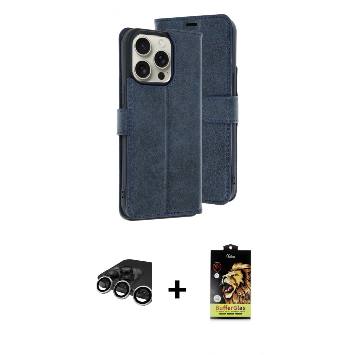 MARSİLYAN™- iPhone 15 Pro Max Kılıf Siluet Işık Serisi - Siyah Buffer Cam Ekran Koruyucu + Raze Metal Kamera Lens - GS