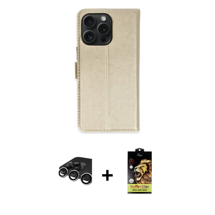 MARSİLYAN™- iPhone 15 Pro Max Kılıf Siluet Işık Serisi - Siyah Buffer Cam Ekran Koruyucu + Raze Metal Kamera Lens - GS