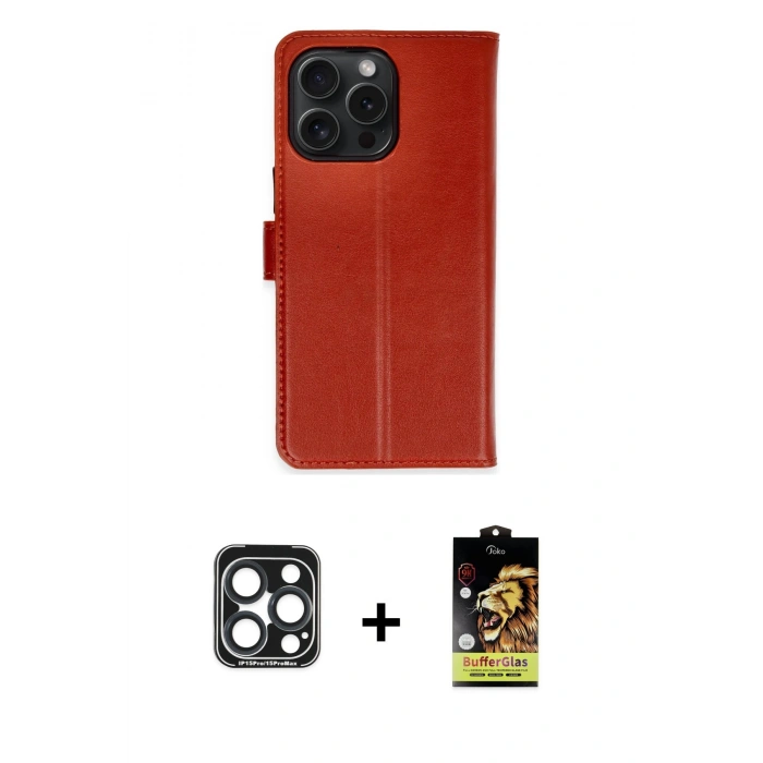 MARSİLYAN™- iPhone 15 Pro Max Kılıf Siluet Işık Serisi - Siyah Buffer Cam Ekran Koruyucu + PVD Metal Kamera Lens - LT