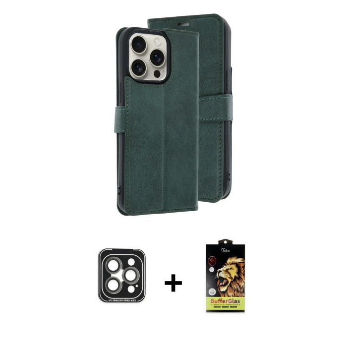 MARSİLYAN™- iPhone 15 Pro Max Kılıf Siluet Işık Serisi - Siyah Buffer Cam Ekran Koruyucu + PVD Metal Kamera Lens - GI
