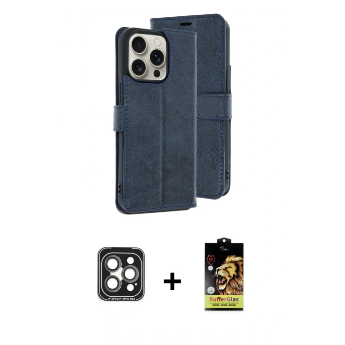 MARSİLYAN™- iPhone 15 Pro Max Kılıf Siluet Işık Serisi - Siyah Buffer Cam Ekran Koruyucu + PVD Metal Kamera Lens - GI