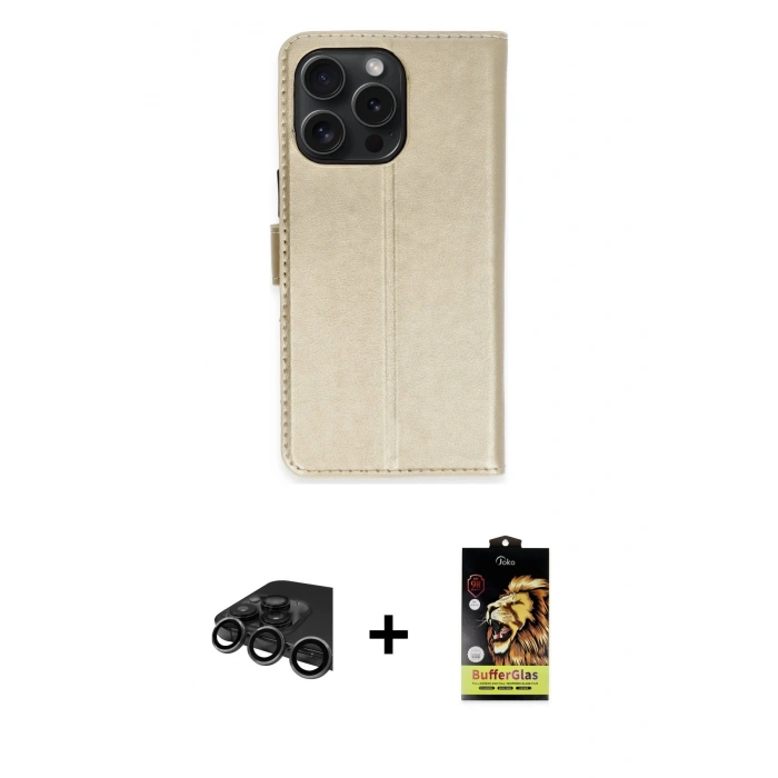 MARSİLYAN™- iPhone 15 Pro Max Kılıf Siluet Işık Serisi - Siyah Buffer Cam Ekran Koruyucu + Raze Metal Kamera Lens - TMGI