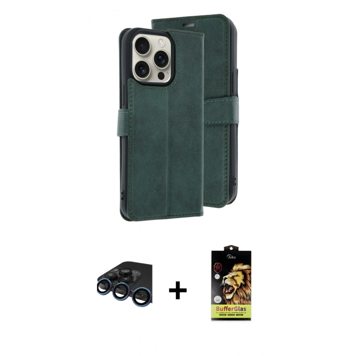 MARSİLYAN™- iPhone 15 Pro Max Kılıf Siluet Işık Serisi - Siyah Buffer Cam Ekran Koruyucu + Raze Metal Kamera Lens - LT