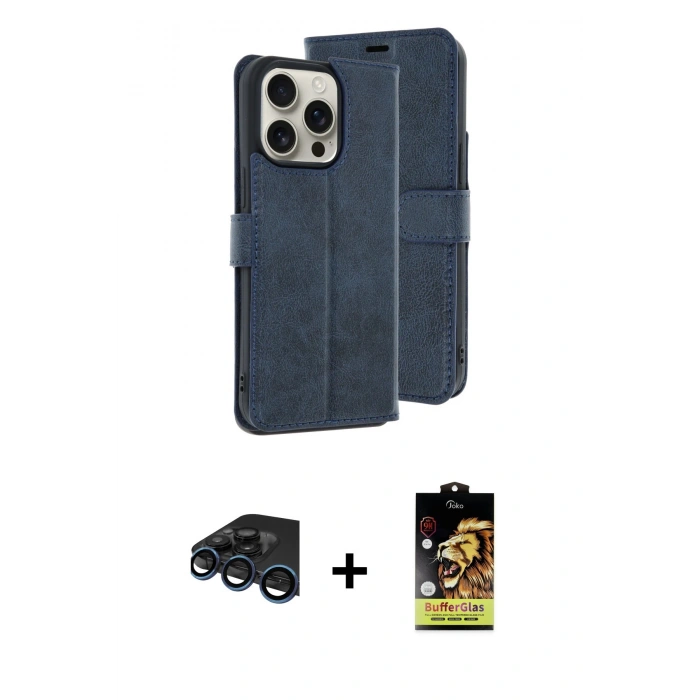 MARSİLYAN™- iPhone 15 Pro Max Kılıf Siluet Işık Serisi - Siyah Buffer Cam Ekran Koruyucu + Raze Metal Kamera Lens - LT