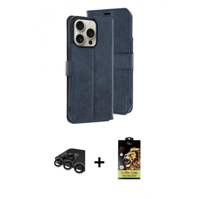MARSİLYAN™- iPhone 15 Pro Max Kılıf Siluet Işık Serisi - Siyah Buffer Cam Ekran Koruyucu + Raze Metal Kamera Lens - TMGI