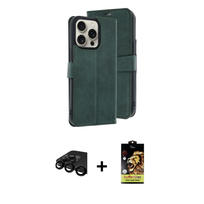 MARSİLYAN™- iPhone 15 Pro Max Kılıf Siluet Işık Serisi - Siyah Buffer Cam Ekran Koruyucu + Raze Metal Kamera Lens - SH