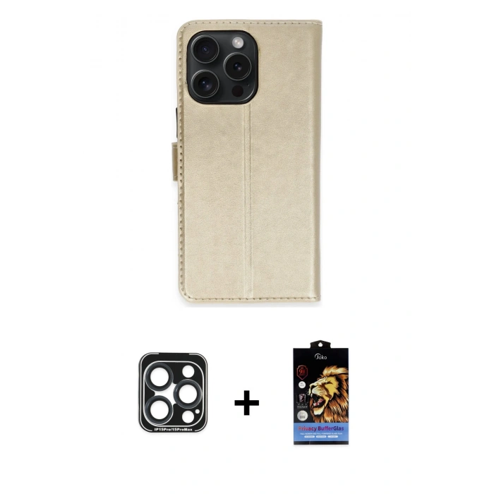MARSİLYAN™- iPhone 15 Pro Max Kılıf Siluet Işık Serisi - Siyah Buffer Hayalet Cam Ekran Koruyucu + PVD Metal Kamera Lens - LT
