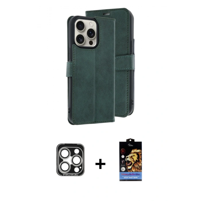 MARSİLYAN™- iPhone 15 Pro Max Kılıf Siluet Işık Serisi - Siyah Buffer Hayalet Cam Ekran Koruyucu + PVD Metal Kamera Lens - GS