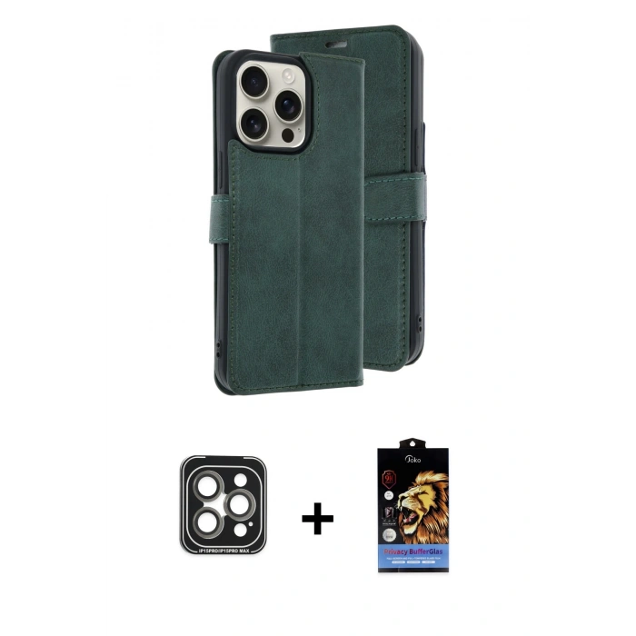 MARSİLYAN™- iPhone 15 Pro Max Kılıf Siluet Işık Serisi - Siyah Buffer Hayalet Cam Ekran Koruyucu + PVD Metal Kamera Lens - GI