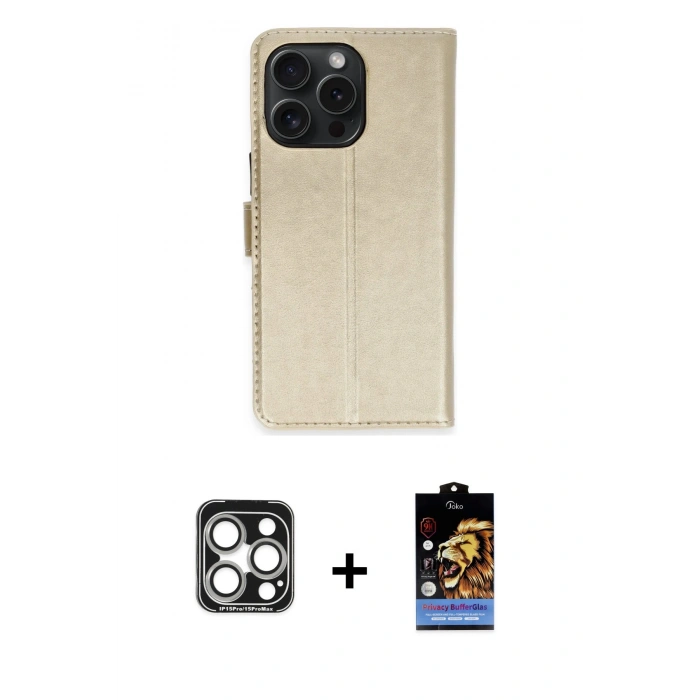 MARSİLYAN™- iPhone 15 Pro Max Kılıf Siluet Işık Serisi - Siyah Buffer Hayalet Cam Ekran Koruyucu + PVD Metal Kamera Lens - GS