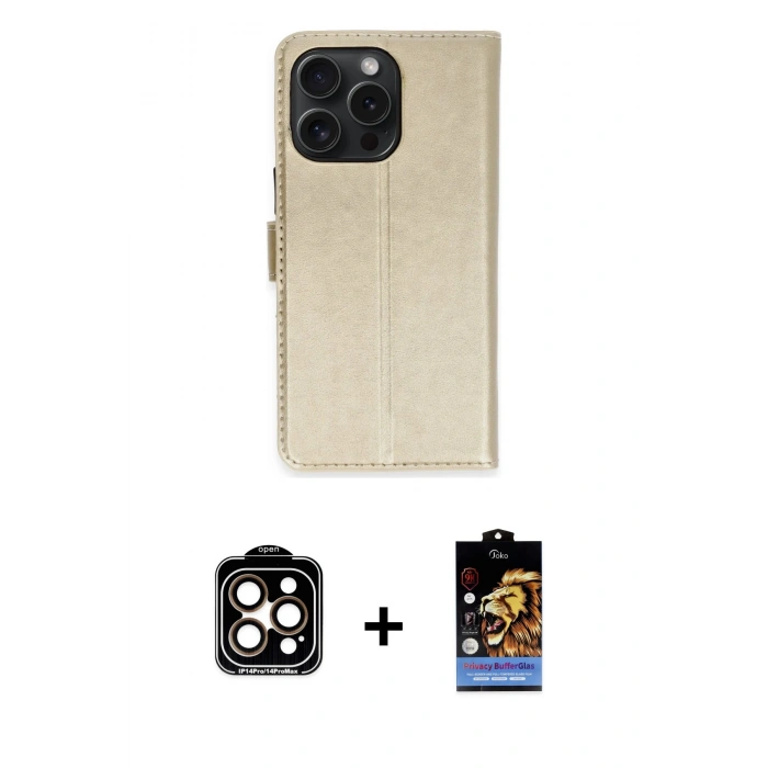 MARSİLYAN™- iPhone 15 Pro Max Kılıf Siluet Işık Serisi - Siyah Buffer Hayalet Cam Ekran Koruyucu + PVD Metal Kamera Lens - TU