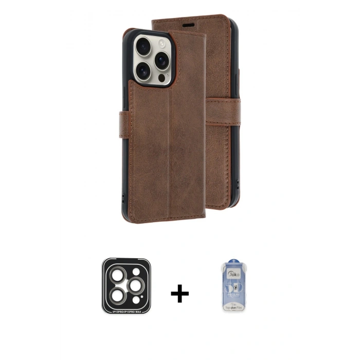 MARSİLYAN™- iPhone 15 Pro Max Kılıf Siluet Işık Serisi - Siyah Joko Magic 5D Cam + Gri PVD Metal Kamera Lens
